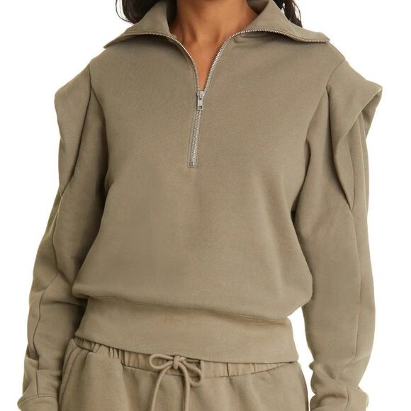 New FRAME shoulder detail half zip sweatshirt in military - Picture 2 of 11